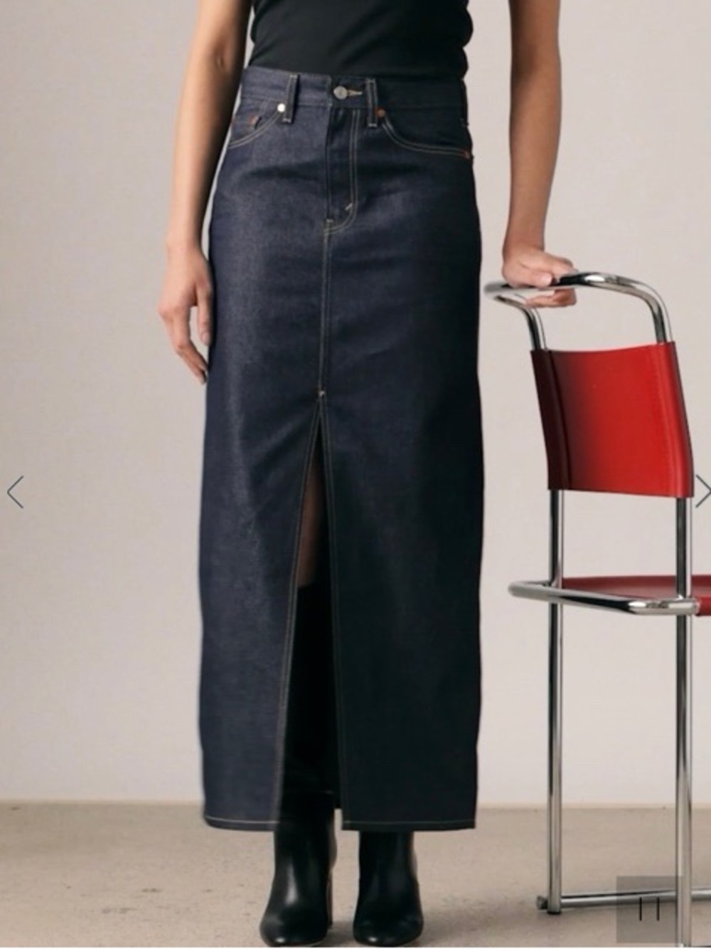 Levis Premium A7512 Denim Maxi Column Skirt Indigo High Rise Front Slit 26 NWT